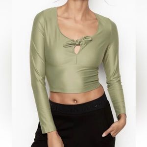 Victoria's Secret Sport Womens Top Green M Knot Front Athletic Soft Crop